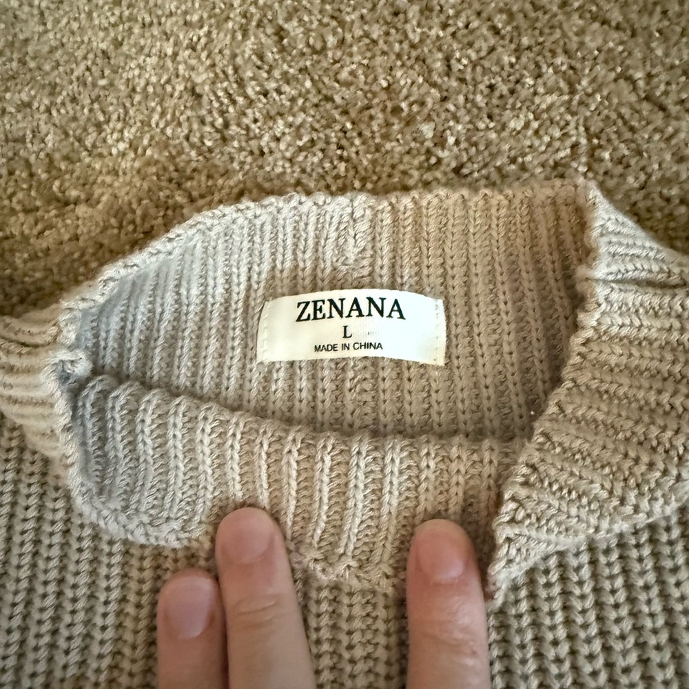Zenana Outfitters Cream Cowl Neck Sweater with Chunky Knit size Large
